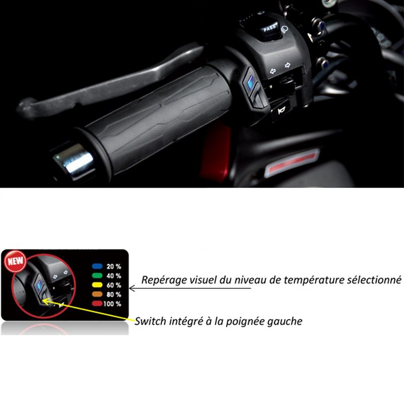 Paire de poignées chauffantes JMP compatibles avec Yamaha MT-07 700 A ABS 2014  2015